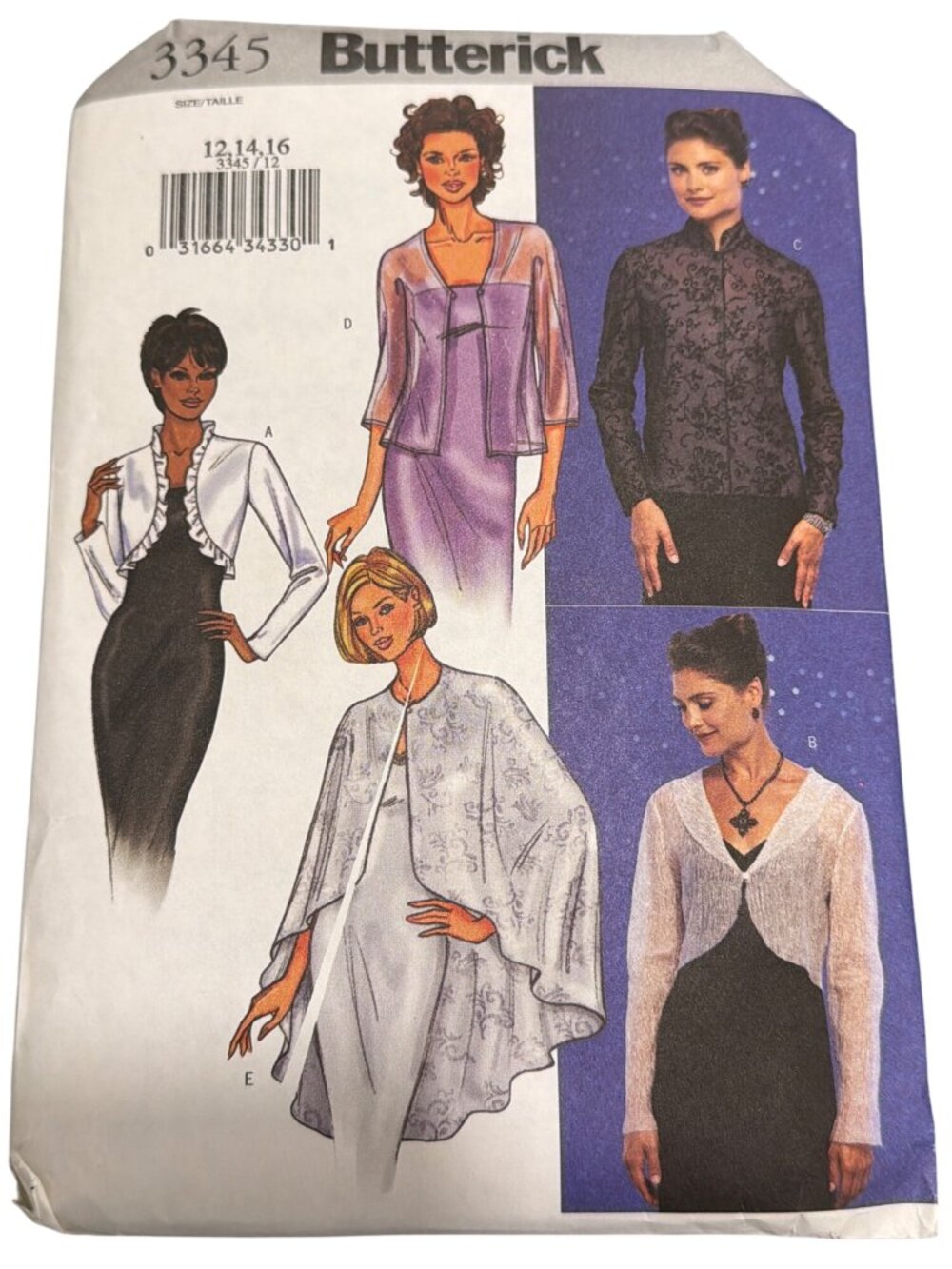 Butterick Sewing Pattern 3345 Misses Jacket & Cape Sizes 12-16 Multiple Styles